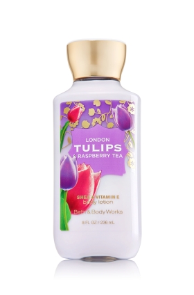 Bath & Body Works London Tulips & Raspberry Tea Shea & Vitamin E Body Lotion 236 ml. โลชั่นบำรุงผิวสุดพิเศษ กลิ่นหอมอบอวลของดอกทิวลิป ผสมผสานกับกลิ่นหอมหวานซ่อนเปรี้ยวของผลราสเบอร์รี่