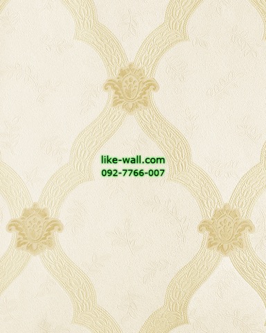วอลเปเปอร์ติดผนัง ลายหลุยส์ สีเหลืองครีม พื้นเทา