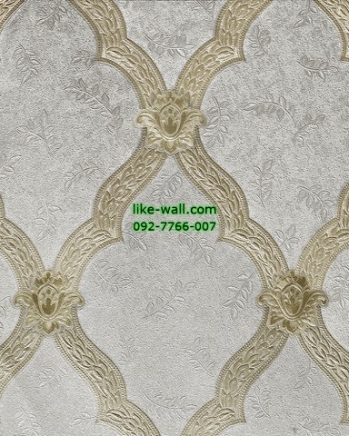 วอลเปเปอร์ติดผนัง ลายหลุยส์ สีเหลือง พื้นเทา