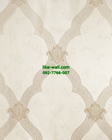 วอลเปเปอร์ติดผนัง ลายหลุยส์ สีครีม พื้นขาว