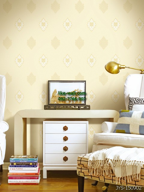 ผลงานตัวอย่างในการติดวอลเปเปอร์ติดผนัง ลายหลุยส์ขนาดเล็ก 