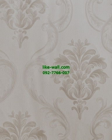 วอลเปเปอร์ติดผนัง ลายหลุยส์ขนาดใหญ่ สีครีม พื้นขาว