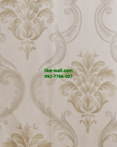 วอลเปเปอร์ติดผนัง ลายหลุยส์ขนาดใหญ่ สีเหลือง พื้นครีม