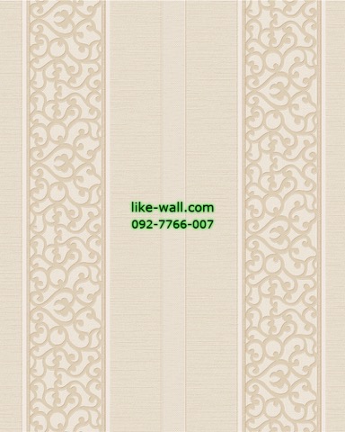 วอลเปเปอร์ติดผนัง ลายเส้นขดในทางตรง สไตล์หลุยส์ สีครีม