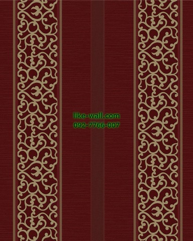 วอลเปเปอร์ติดผนัง ลายเส้นขดในทางตรง สไตล์หลุยส์ สีแดง