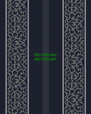 วอลเปเปอร์ติดผนัง ลายเส้นขดในทางตรง สไตล์หลุยส์ สีน้ำเงิน