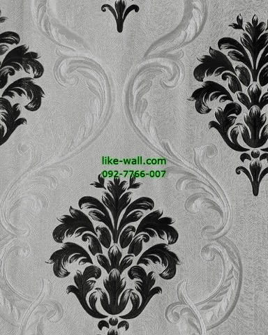 วอลเปเปอร์ติดผนัง ลายหลุยส์ขนาดใหญ่ สีดำ พื้นหลังสีเทา