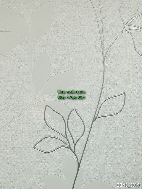  วอลเปเปอร์ติดผนัง ลายใบไม้ สีเทาขาว