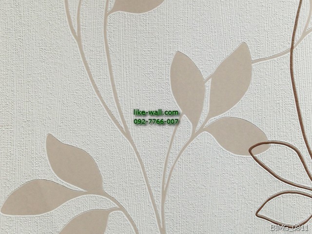  วอลเปเปอร์ติดผนัง ลายใบไม้ สไตล์เรียบ สีน้ำตาล พื้นหลังสีขาว
