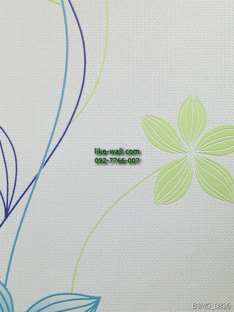 วอลเปเปอร์ติดผนัง ลายดอกไม้ สไตล์เรียบหวาน สีเขียว พื้นหลังสีขาว