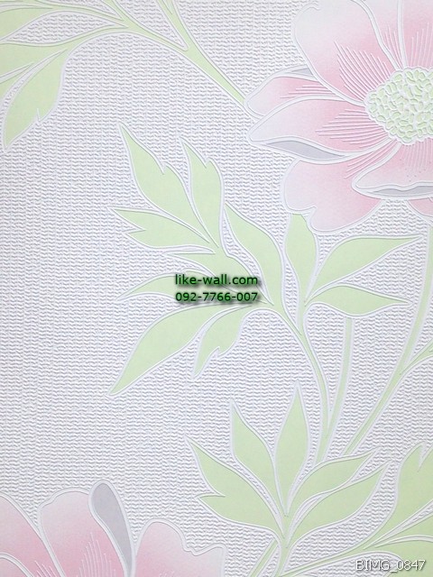  วอลเปเปอร์ติดผนัง ลายดอกไม้ สไตล์เรียบหวาน สีชมพู พื้นหลังสีขาว