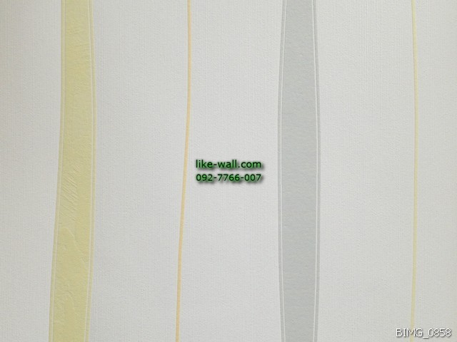 วอลเปเปอร์ติดผนัง ลายเส้น สีเหลือง-เทา พื้นหลังสีขาว