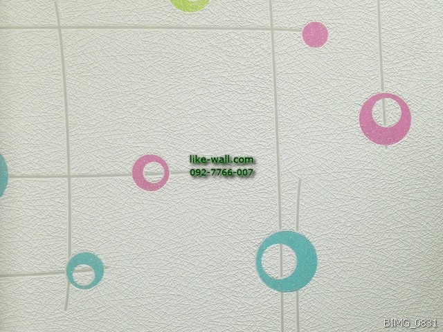 วอลเปเปอร์ติดผนัง ลายวงกลมเล็กๆ สไตล์โมเดิร์น  สีฟ้า-ชมพู พื้นหลังสีขาว