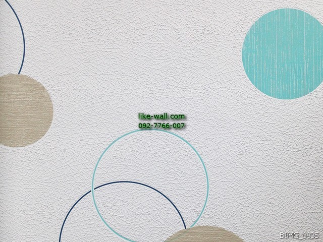 วอลเปเปอร์ติดผนัง ลายวงกลม สไตล์โมเดิร์น  สีฟ้า-เทา พื้นหลังสีขาว