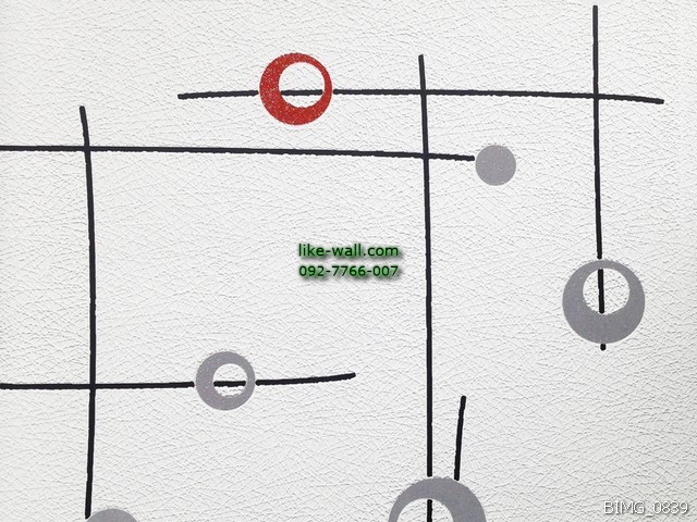 วอลเปเปอร์ติดผนัง ลายวงกลมเล็กๆ สไตล์โมเดิร์น  สีแดง-เทา พื้นหลังสีขาว