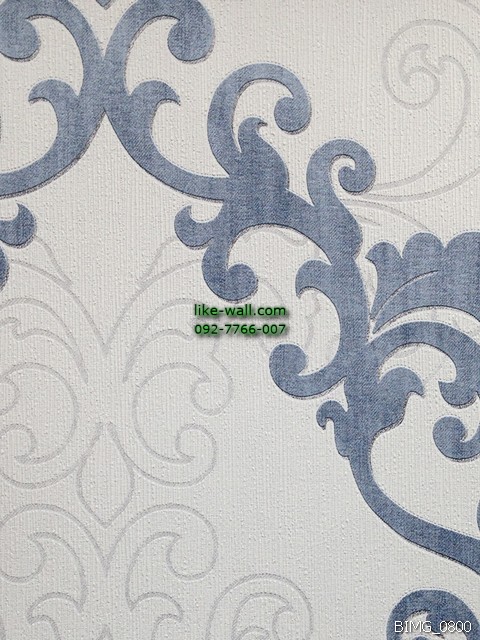 วอลเปเปอร์ติดผนัง ลายหลุยส์ สไตล์หรูหรา สีน้ำเงิน พื้นหลังสีขาว