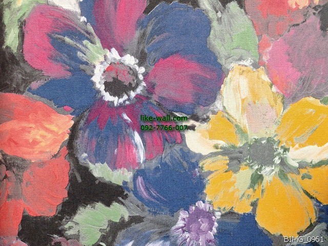 วอลเปเปอร์ติดผนัง ลายภาพวาดดอกไม้หลากสี พื้นหลังสีดำ