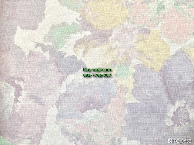 วอลเปเปอร์ติดผนัง ลายภาพวาดดอกไม้หลากสี พื้นหลังสีขาว
