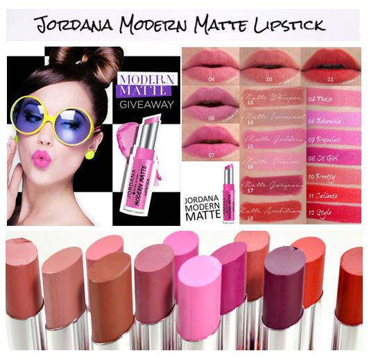 *พร้อมส่ง*Jordana Modern Matte Lipstick ลิปแมตตัวใหม่ติดทนแน่นกว่าเดิม! แต่มีความชุ่มชื้น ไม่ทำให้ปากแห้งหรือคล้ำ เนื้อเบา พิกเม้นที่ชัดเจนมาก กลบสีปากได้มิด แถมยังติดทนมากด้วยคือทาแล้วไม่ต้องเติมซ้ำบ่อยๆ มีสีให้เลือกมากถึง 18 สีในราคาที่ซื้อง่ายสบายกระเป