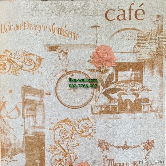 วอลเปเปอร์ติดผนัง ลาย Cafe สีส้ม