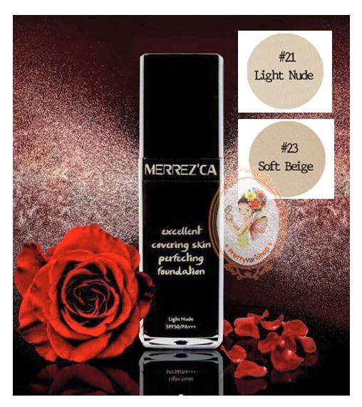 ** พร้อมส่ง**Merrezca Excellent Covering Skin Perfecting Foundation SPF50+ / PA+++ รองพื้นแบบ Water based เนื้อสัมผัสบางเบา ซึบซาบลง สู่ผิวได้อย่างรวดเร็ว แต่ก็ยังพร้อมที่จะช่วยแก้ไขจุดด่างดำและปัญหาผิวไม่เรียบเนียนได้เป็นอย่างดี พร้อมทั้งความสามารถในการก