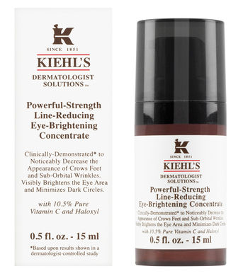 Kiehl's Powerful-Strength Line Reducing Eye-Brightening Concentrate 15 ml. ทรีตเมนต์ที่ช่วยในการจัดการปัญหาริ้วรอยรอบดวงตา มีประสิทธิภาพสูงแต่มีความอ่อนโยนเหมาะสำหรับผิวรอบดวงตาอันบอบบาง ด้วยสูตรผสานส่วนผสมของวิตามินซีบริสุทธิ์ ในแพคเกจให