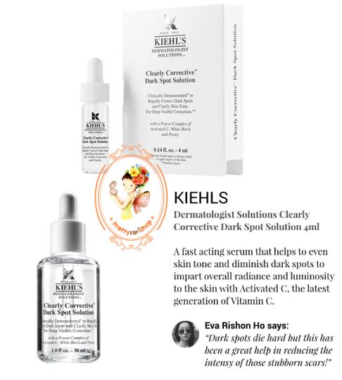 Kiehl's Clearly Corrective Dark Spot Solution ขนาดทดลอง 4 ml. เซรั่มปรับสีผิวให้สม่ำเสมอ ลดเลือนจุดด่างดำ ฝ้า กระ อย่างมีประสิทธิภาพและรวดเร็ว ช่วยให้ผิวสว่างสดใสเป็นประกาย เห็นผลเร็วภายใน 2 สัปดาห์ โดย 55% ของผู้ที่เข้ารับการทดสอบ มีจุดด