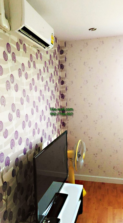 ผลงานตัวอย่าง การติดวอลเปเปอร์ลายวงกลม สไตล์โมเดิร์น ย่านลาดกระบัง