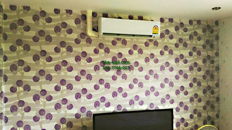 ผลงานตัวอย่าง การติดวอลเปเปอร์ลายวงกลม สไตล์โมเดิร์น ย่านลาดกระบัง