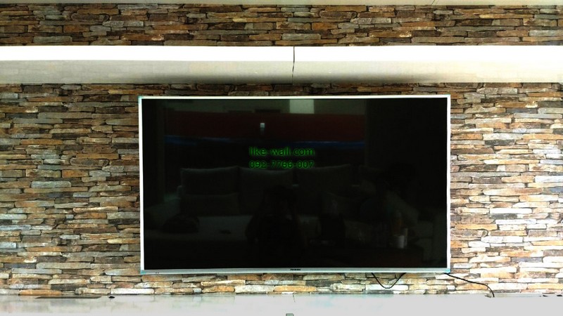 ผลงานตัวอย่าง การติดวอลเปเปอร์ติดผนัง ลายหินกาบ ย่านร่มเกล้า