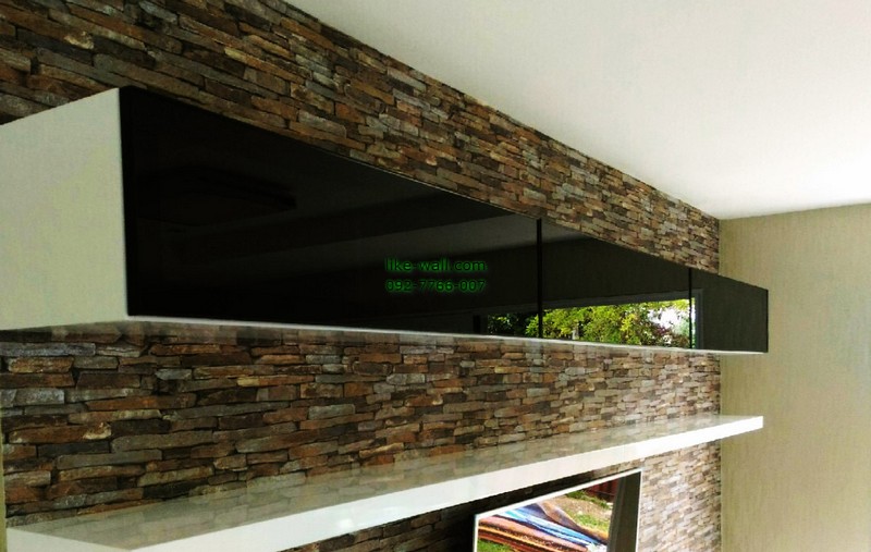 ผลงานตัวอย่าง การติดวอลเปเปอร์ติดผนัง ลายหินกาบ ย่านร่มเกล้า