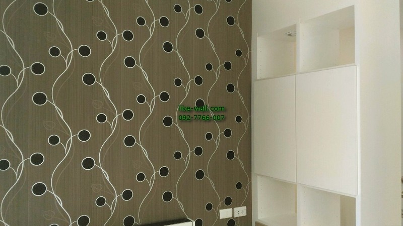 ผลงานตัวอย่าง การติดวอลเปเปอร์ติดผนัง ลายวงกลม ย่านร่มเกล้า