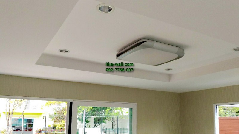 ผลงานตัวอย่าง การติดวอลเปเปอร์ติดผนัง ลายเรียบ ย่านร่มเกล้า