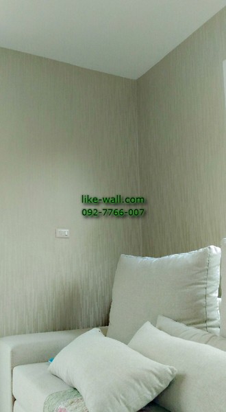  ผลงานตัวอย่าง การติดวอลเปเปอร์ติดผนัง ลายเรียบ ย่านร่มเกล้า