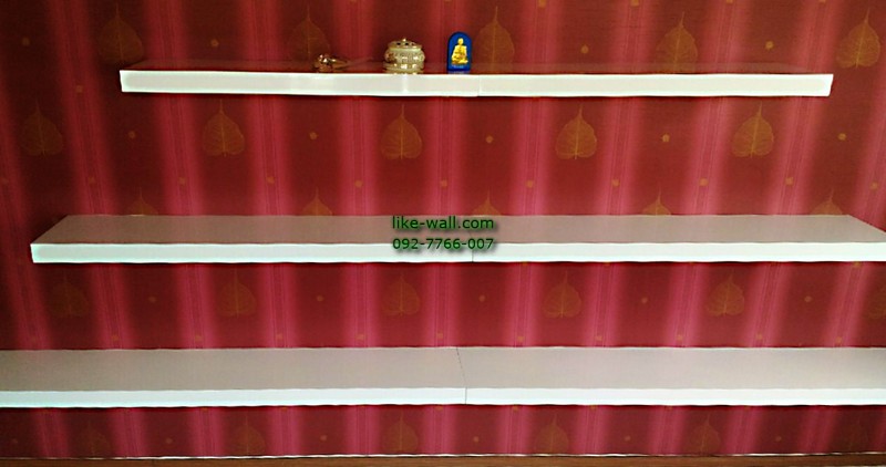 ผลงานตัวอย่าง การติดวอลเปเปอร์ติดผนัง ลายใบโพธิ์ สีแดง ย่านร่มเกล้า