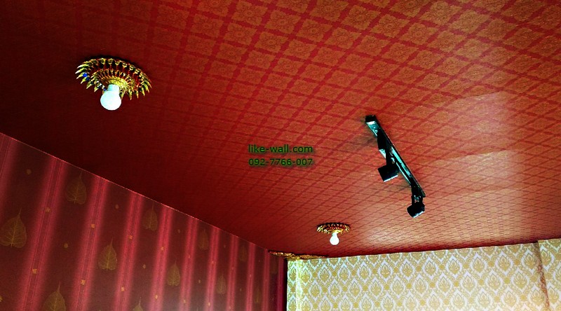 ผลงานตัวอย่าง การติดวอลเปเปอร์ติดผนัง ลายไทย ย่านร่มเกล้า