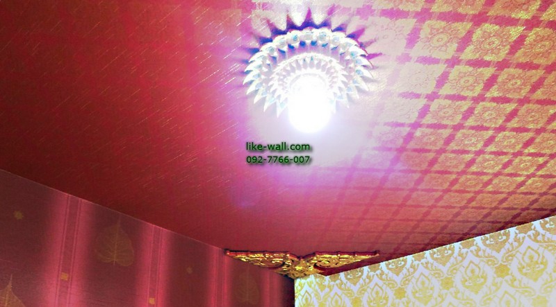 ผลงานตัวอย่าง การติดวอลเปเปอร์ติดผนัง ลายไทย ย่านร่มเกล้า