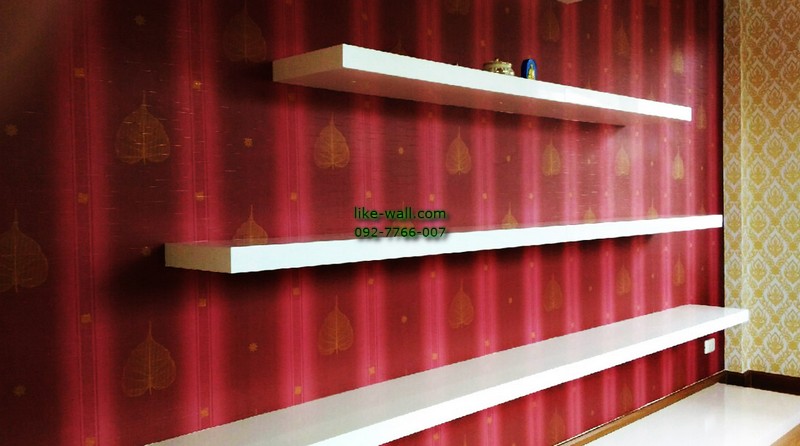 ผลงานตัวอย่าง การติดวอลเปเปอร์ติดผนัง ลายไทย ย่านร่มเกล้า