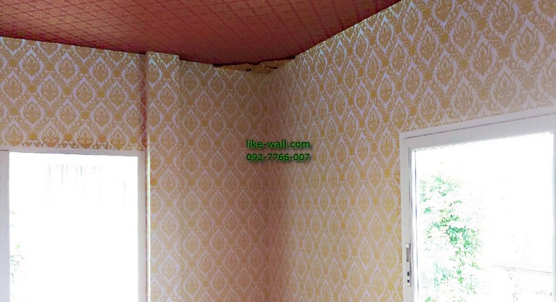 ผลงานตัวอย่าง การติดวอลเปเปอร์ติดผนัง ลายไทย ย่านร่มเกล้า