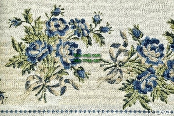 Border วอลเปเปอร์ติดผนัง ลายช่อดอกไม้ สไตล์วินเทจ สีน้ำเงิน