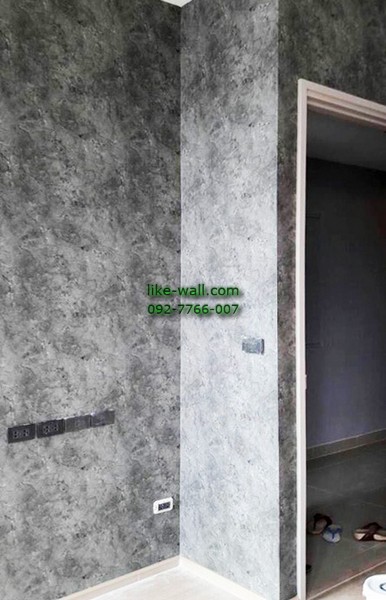 ผลงานตัวอย่าง การติดวอลเปเปอร์ติดผนัง ลายเรียบ ที่คอนโดย่านทองหล่อ