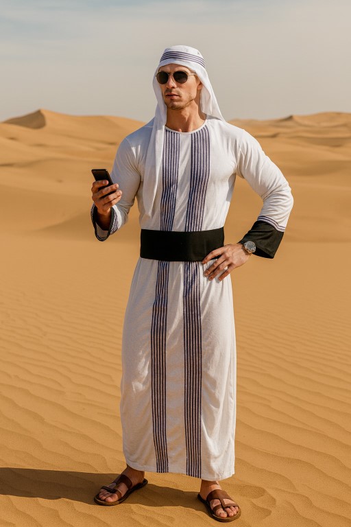 ++พร้อมส่ง++ชุดอาหรับชายสีขาวแซมลายม่วง ชุดชีค ชุดเจ้าชายอาหรับ ชุดสุลต่าน 