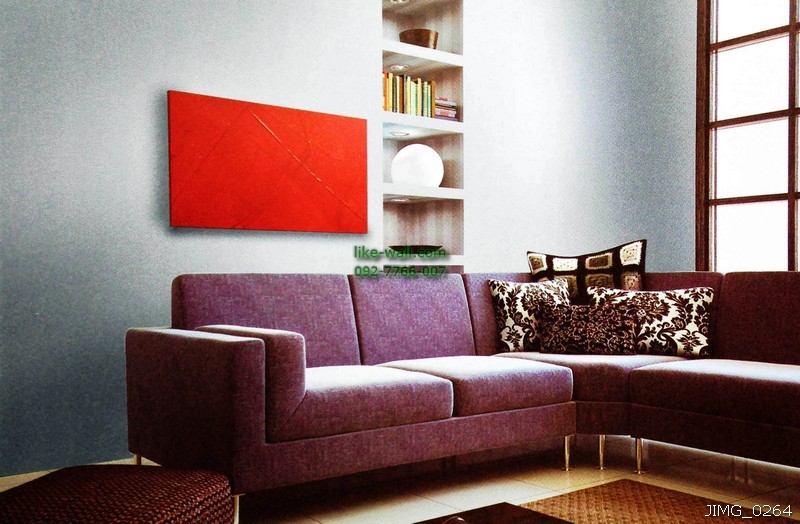 ตัวอย่างภายในห้องนอน ตกแต่งด้วย วอลเปเปอร์ติดผนัง ลายพื้นเรียบ สีฟ้าคราม