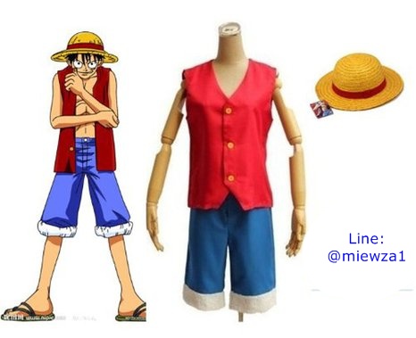 ++พร้อมส่ง++ชุดคอสเพลย์ลูฟี่ วันพีซ one piece เสื้อแขนกุด กางเกงสียีนส์ พร้อมหมวกฟางเข้าชุด ชุดวันพีช