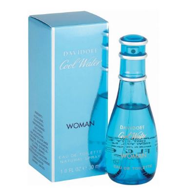 Davidoff Cool Water for Women Eau de Toilette 30ml. น้ำหอมสำหรับหญิงสาว ที่สดชื่นดั่งคลื่นน้ำทะเล กลิ่นหอมเย็นๆ ผสานกลิ่นดอกไม้แรกแย้ม ให้ความรู้สึกสดใสเหมือนสาวเซ็กซี่ ช่างฝัน ที่มีเสน่ห์ น่าค้นหา