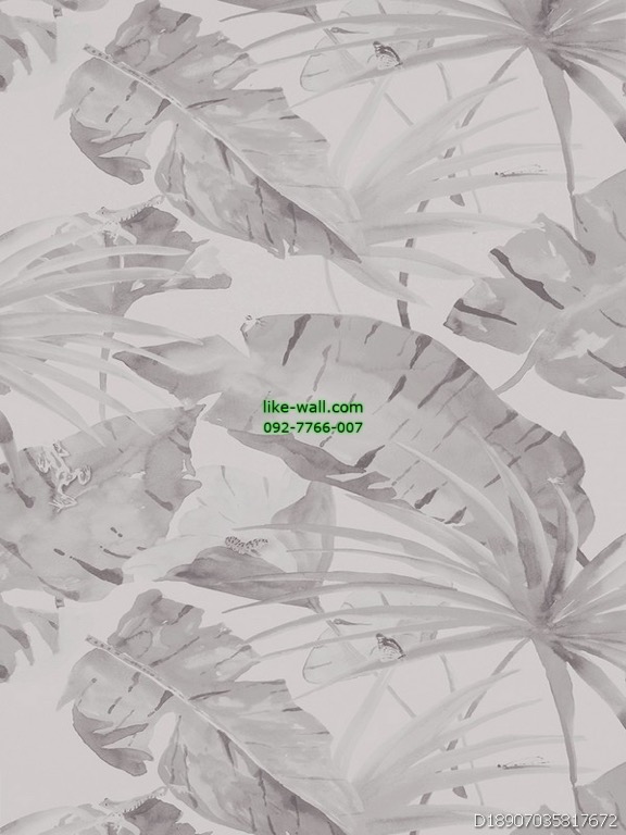 วอลเปเปอร์ติดผนัง ลายใบไม้ธรรมชาติ สีเทา