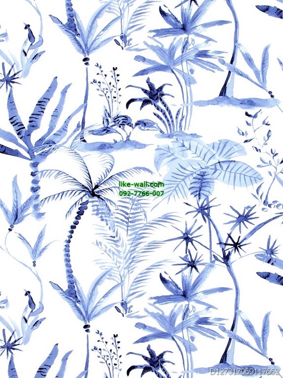 วอลเปเปอร์ติดผนัง ลายต้นไม้ธรรมชาติ สีน้ำเงิน
