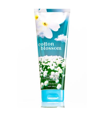 Bath & Body Works Cotton Blossom 24 Hour Moisture Ultra Shea Body Cream 226g. ครีมบำรุงผิวสุดเข้มข้น เติมความชุ่มชื่นให้กับผิวที่ต้องการการบำรุงเป็นพิเศษอีกทั้งมีกลิ่นหอมติดทนนานตลอดวัน