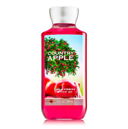 Bath & Body Works Country Apple Shea & Vitamin E Shower Gel 295ml. เจลอาบน้ำกลิ่นหอมติดกายนานตลอดวัน กลิ่นนี้จะหอมแอปเปิ้ลผสมกลิ่นโยเกิร์ต กลิ่นคล้ายซูกัสเม็ดสีเขียว หอมหวานซ่อนเปรี้ยว น่ารักซนๆ และให้ความรู้สึกสดชื่นมากค่ะเป็นกลิ่นยอด