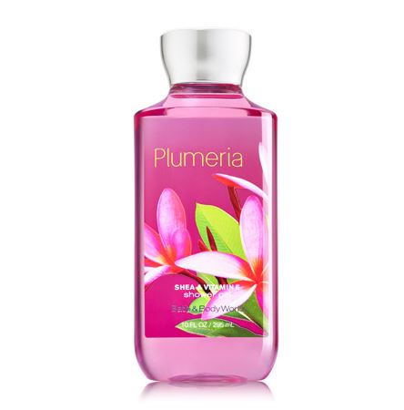 Bath & Body Works Plumeria Shea & Vitamin E Shower Gel 295ml. เจลอาบน้ำกลิ่นหอมติดกายนานตลอดวัน กลิ่นแนวสปาทะเลเขตร้อน ด้วยกลิ่นของดอกลีลาวดีสีชมพู และดอกมะลิ ให้ความหอมรู้สึกผ่อนคลายคะ